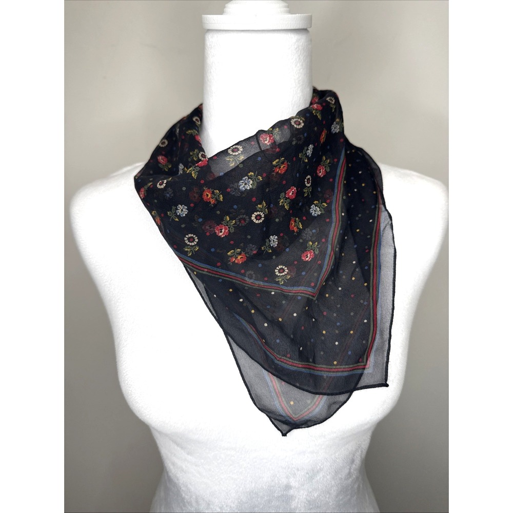 Laura Ashley 100% Silk Ditsy Floral Handkerchief Scarf Square Polka Dots Italy